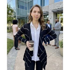 Pink Rose Black & Grey Striped Waterfall Open Front‎ Cardigan Size S